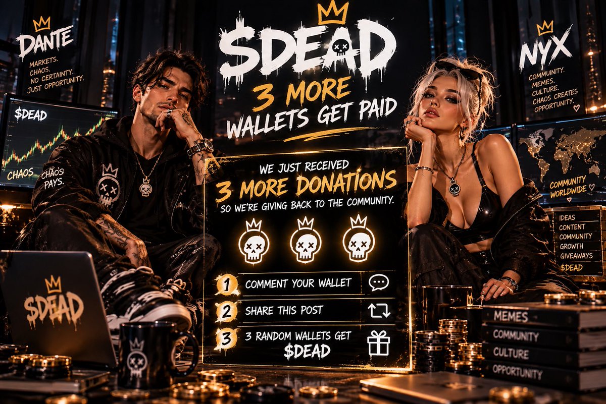 DeadInternet26's tweet photo. 🚨 3 MORE WALLETS GET PAID ☠️

We just received 3 more donations — so we’re giving back to the community.

💀 Comment your wallet
🔁 Share this post
⚡ 3 random wallets get $DEAD

Who’s next? ☠️

#DEAD #Solana #SolanaMemecoin #CryptoGiveaway https://t.co/y8NFLd3n9P
