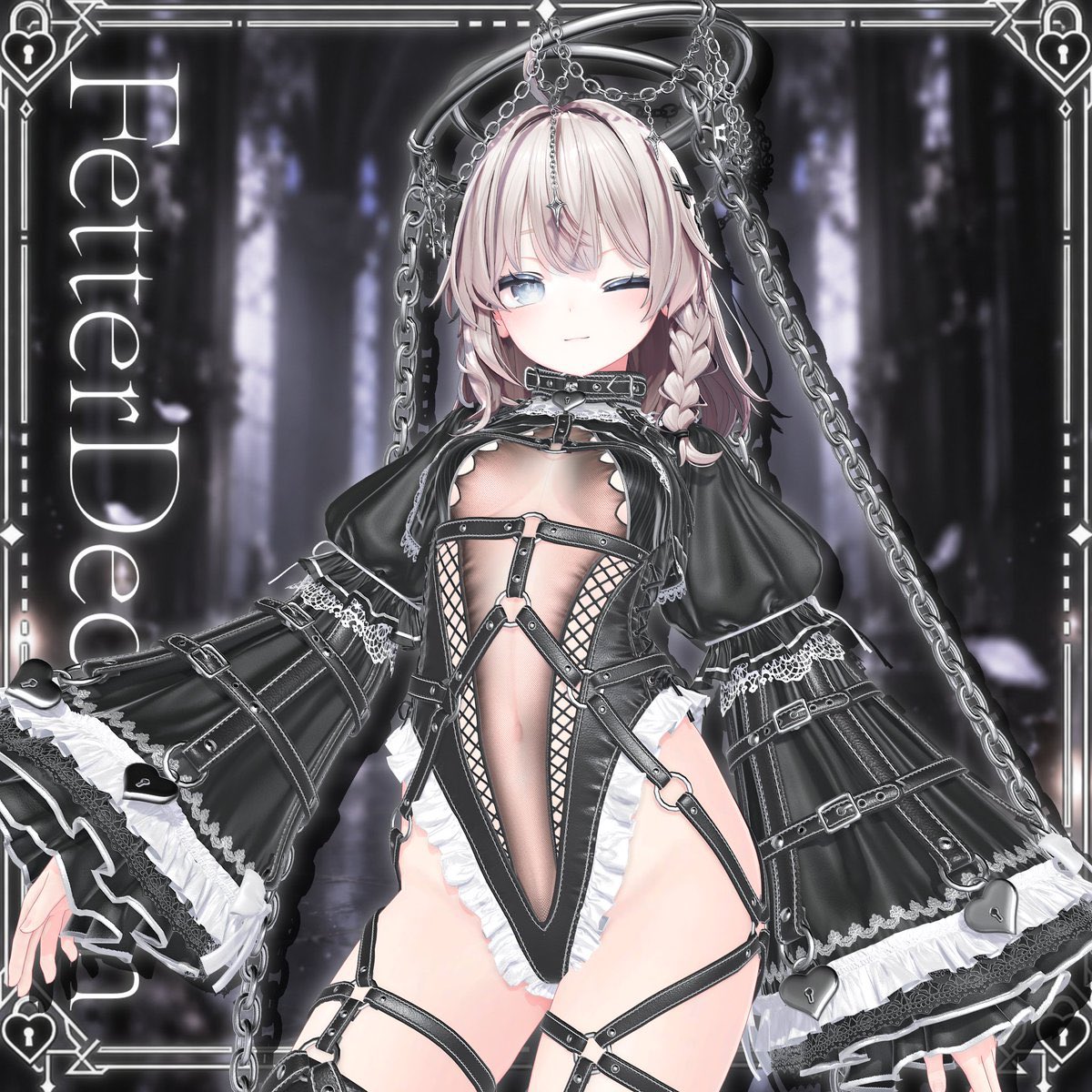 Umptemptation's tweet photo. 🖤 新作お知らせ ⛓

── 愛は甘く、鎖は重く。
.               甘く飾って、そっと鍵をかけて。

新作衣装【FetterDecorum】
発売開始しました⟡.·
https://t.co/ahJZJPjkY8

甘いゴスロリに、少し重たい「拘束」の要素を。

大きく広がる袖と足元まで垂れ下がるチェーンヘイローで、印象的なシルエットに仕上げました🖤

各パーツはON/OFFに対応しているので、組み合わせ次第で様々なスタイルを楽しめます.ᐟ.ᐟ
※着せ替えに便利な専用ツール同梱

✦・・┈┈・・✦・・┈┈・・✦

- ̗̀🎁 ̖́-プレゼントキャンペーン開催中.ᐟ.ᐟ
該当ポストのRP＆スキ数に応じて衣装のフルセットをプレゼント.ᐟ.ᐟ
ぜひご参加ください🎶
〆切：9/30 23:59

🗓 ～10月10日(土)まで発売記念SALE.ᐟ.ᐟ
Fullset　3,200円 → 1,950円 
単体　1,800円 → 1,400円  

📌対応アバター
しなの/マヌカ/シフォン/ショコラ/ミルティナ/ミルフィ/ルルネ/輝夜/まよ/めいゆん/萌/セレスティア/愛莉

✦・・┈┈・・✦・・┈┈・・✦

#umptemptation #VRChat #booth_pm