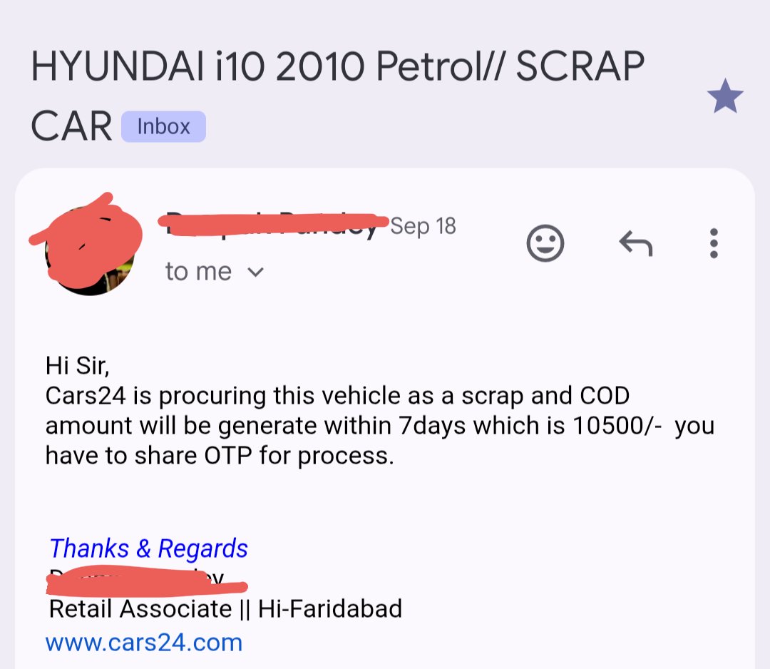 groversahil511's tweet photo. IF I DON'T GET COD AMOUNT OF MY SCRAP CAR TILL TOMMOROW AS GIVEN IN WRITTEN BEFORE SCRAPPING MY CAR WITH #CARS24 THEN I WILL REGISTER AN OFFICIAL COMPLAINT WITH NATIONAL CONSUMER HELPLINE.

#SCAM
#FRAUD
#CARS24 

@cars24india 
@Cars24Support 
@vikramchopra https://t.co/ZqbaI2zUeh