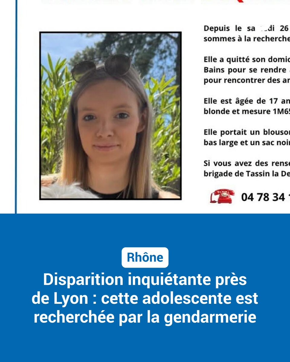 Le_Progres's tweet photo. Rhône. Disparition inquiétante près de Lyon : cette adolescente est recherchée par la gendarmerie
➡️ https://t.co/vaKXMsFVa7 https://t.co/lrAQ14JWXu