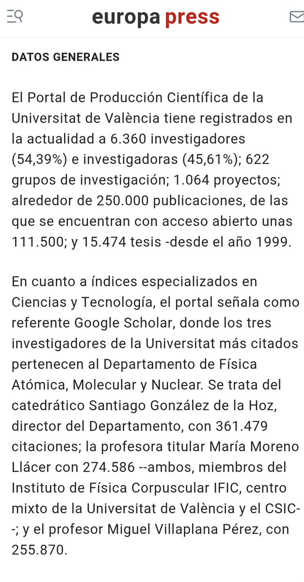 santigondelahoz's tweet photo. 🔬 El Departament de Física Atòmica, Molecular i Nuclear de la @UV_eG encapçala la recerca més citada: els 3 investigadors més citats de la UV pertanyen al Departament. #RecercaUV https://t.co/ukn3VNmj8D