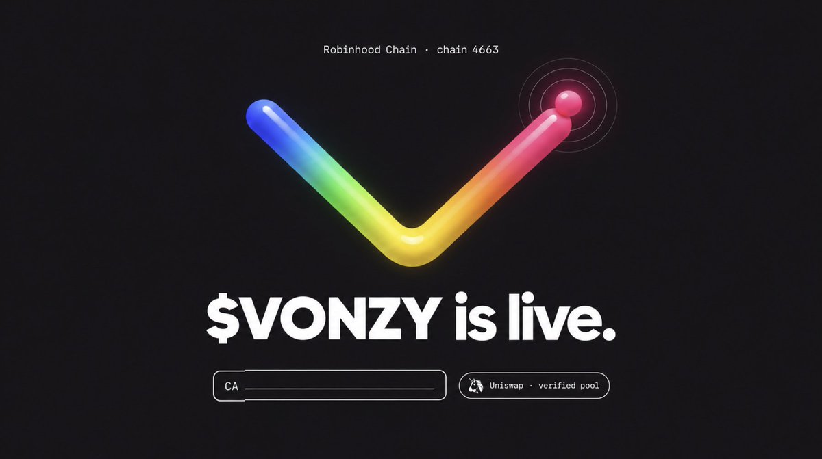vonzyprotocol's tweet photo. $VONZY is live on Robinhood Chain

CA: 0xc453e0e4b766d3092c544af1c1d954dd743bbb63 https://t.co/dk5UlxaBnZ