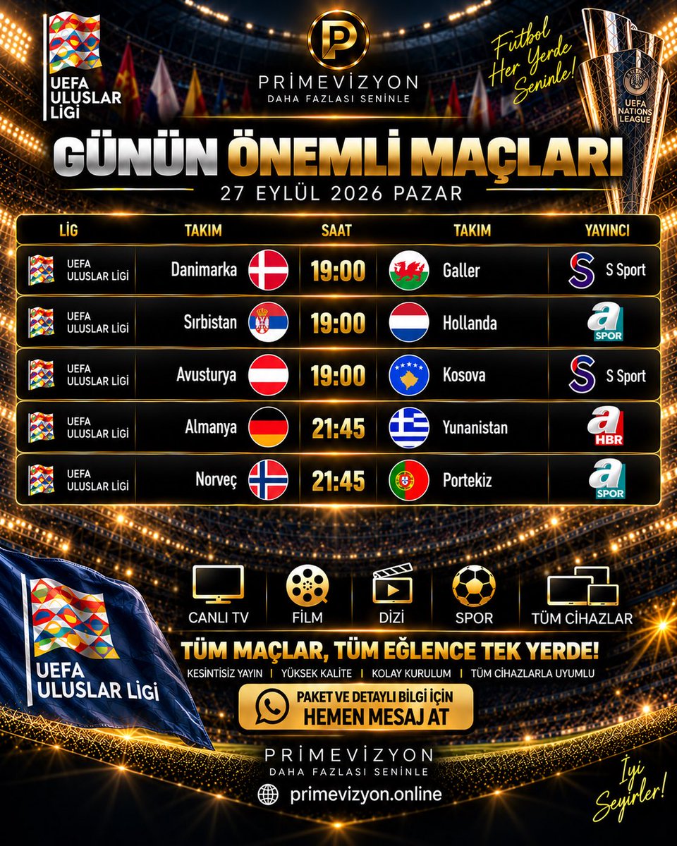 Prime_Vizyon's tweet photo. ⚽ Günün önemli Uluslar Ligi maçları PrimeVizyon’da!

Tüm karşılaşmaları tek noktadan takip et.
TV • Telefon • Tablet • Bilgisayar

🌐 https://t.co/w0UU1Yj3NO⁠

Paketler ve detaylı bilgi için hemen iletişime geç.

#UluslarLigi #Futbol #MilliTakım https://t.co/yFgKlm2HIW