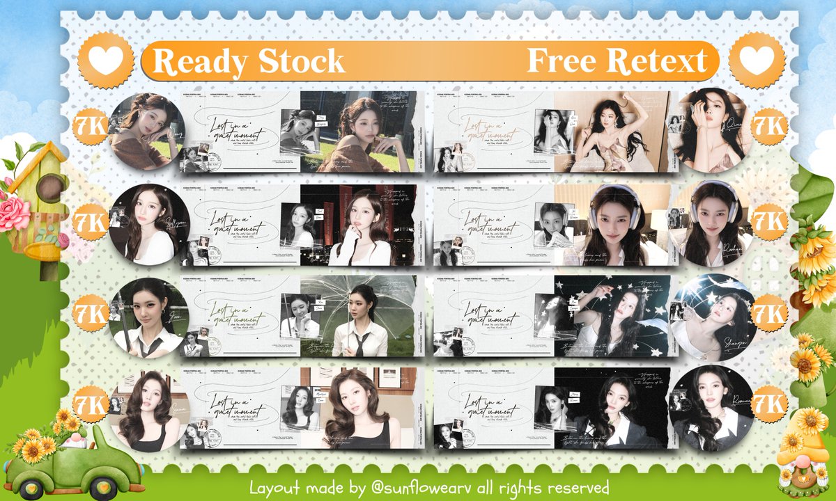 sunflowearv's tweet photo. Help repost?? Maaciii (⁠◕⁠ᴗ⁠◕⁠✿⁠)

Haingg! Flo akhirnya kembali bawa 20 layout ready stock gg, korean actress &amp; chinesse actress! List chara cek ALT yahh.. Payment QRIS.. YUKKK JAJANN 🥰🌻

Bisa jemput by dm (mt after dm) atau ke wa (ads di link profile)
#bealanja https://t.co/9BuAJ3Glu4