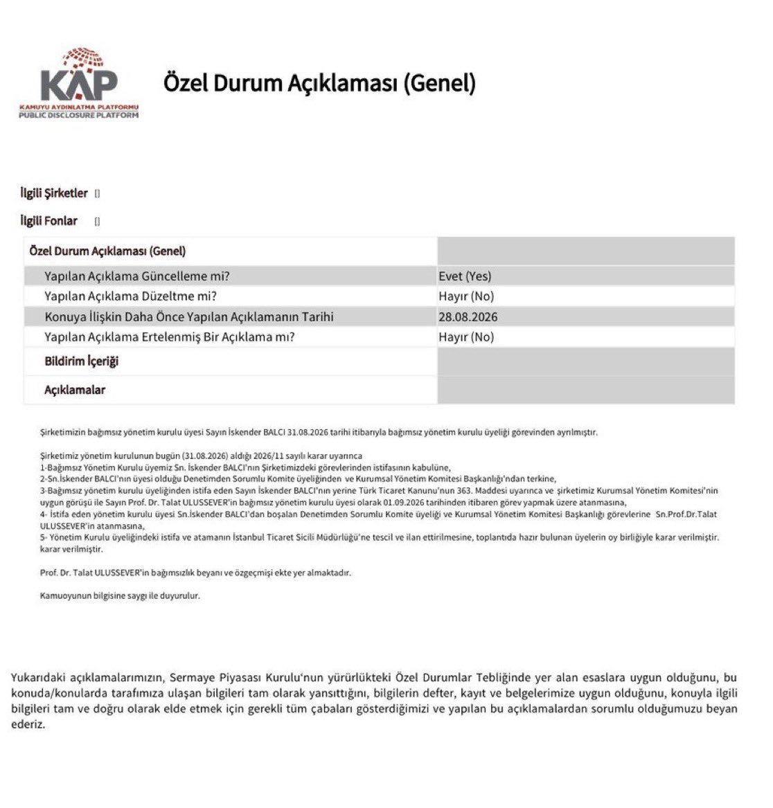 incecitayfa's tweet photo. BARIŞ PEHLİVAN BİR SKANDALI DAHA PATLATTI!

Barış Pehlivan: 
Bir skandalı da ben ifşa edeyim. 
AKP kurmayının vurgunla suçlandığı ve patronları tutuklananÖzata Denizcilik’in yönetiminde çok kısa süre önce bir değişim yaşandı. Tesadüfe bakın ki, şirketin yönetim kurulu üyesi İskender Balcı birdenbire istifa etti.  
Sanki, filikaya binip gemiyi terk etme gibi… Tıpkı hisselerini satıp milyar kazanan Fatma Betül Sayan Kaya gibi… 
Peki, kim bu İskender Balcı? Yazayım: Osman Çelik’in damadı. Osman Çelik mi kim? Hazine ve Maliye Bakan Yardımcısı! 
Gördünüz mü? 
Memleketin hazinesini emanet ettiğimiz insanların pek “akıllı” damatları nerelerden çıkıyor? 
Sahi, Mehmet Şimşek yardımcısına “bu ne iş” diye soracak mı? 
İşte KAP’ta yer alan o “istifa” 👇🏼