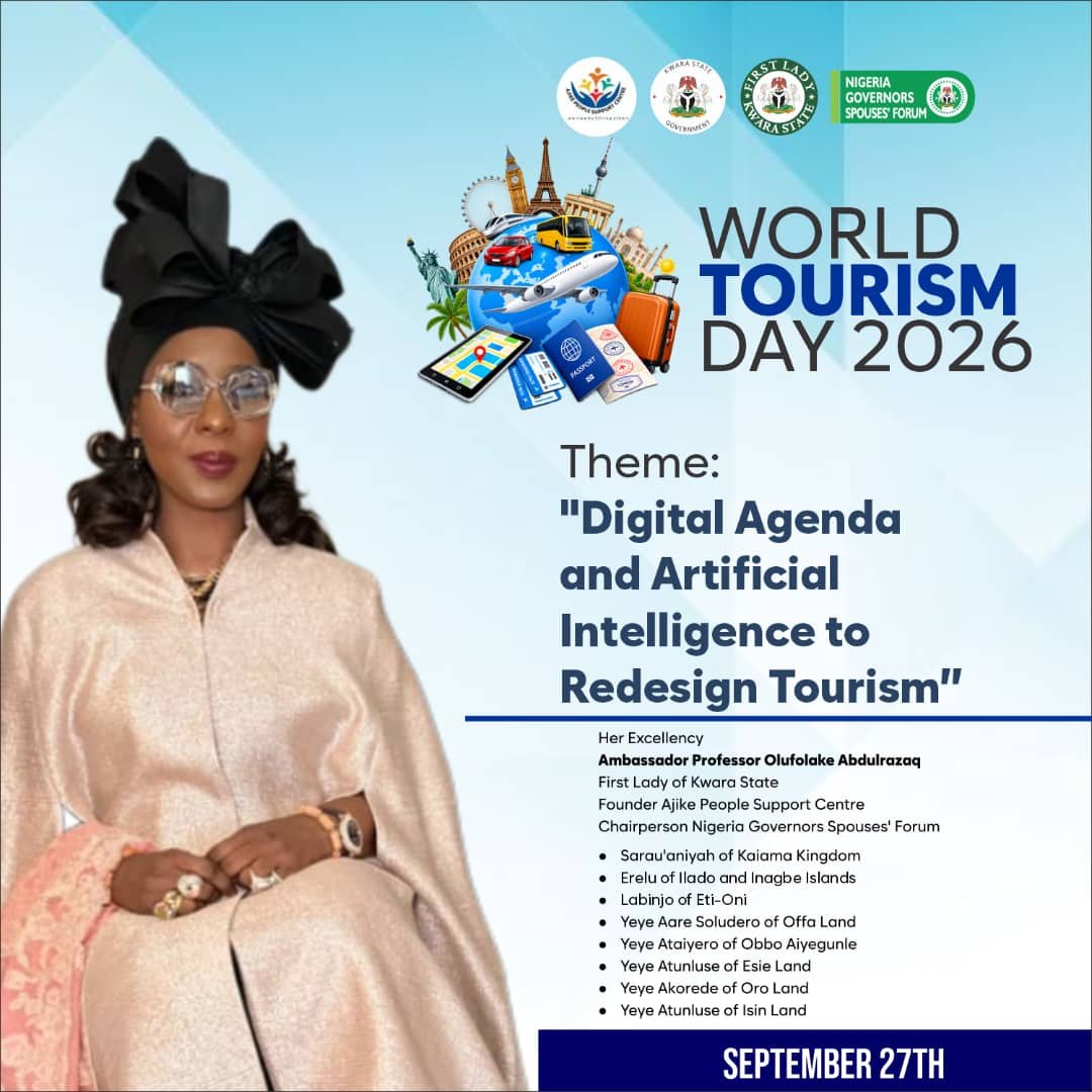 firstladykwara's tweet photo. World Tourism Day 2026
September 27th
Theme - "Digital Agenda and Artificial Intelligence to Redesign Tourism”
#worldtourismday2026
#digitalagendaandartificialintelligencetoredesigntourism
#tourismday
#ajikecares❣️
#Firstladykwara https://t.co/ZI8yctH8sx