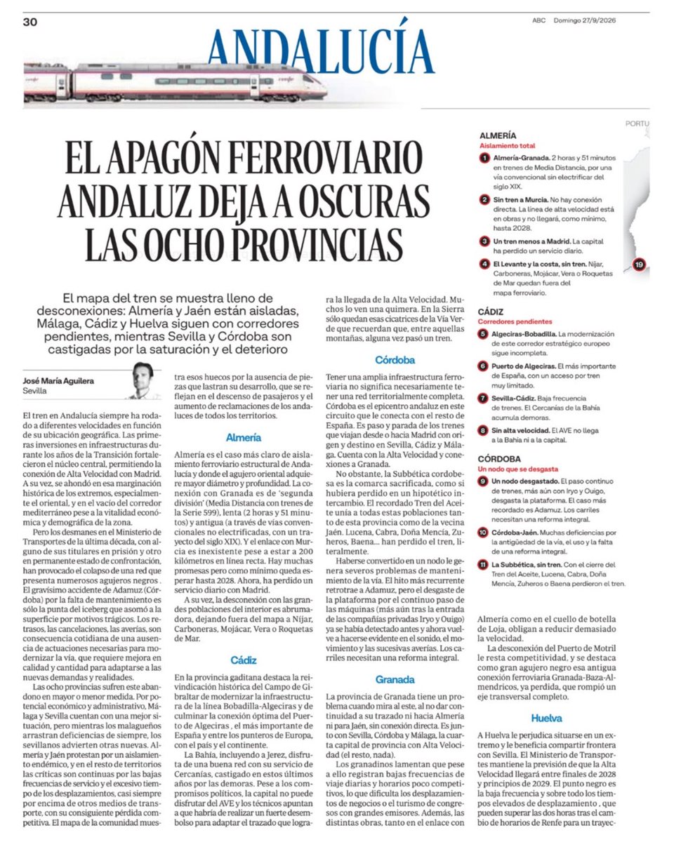 ppandaluz's tweet photo. 🚆 El gobierno de Sánchez ha abandonado el tren en Andalucía, esta es la crisis ferroviaria que sufren los andaluces.

8️⃣ provincias desconectadas, 7️⃣ años sin respuestas.

https://t.co/UxlmSvRyOo https://t.co/pC5bRHDVw9
