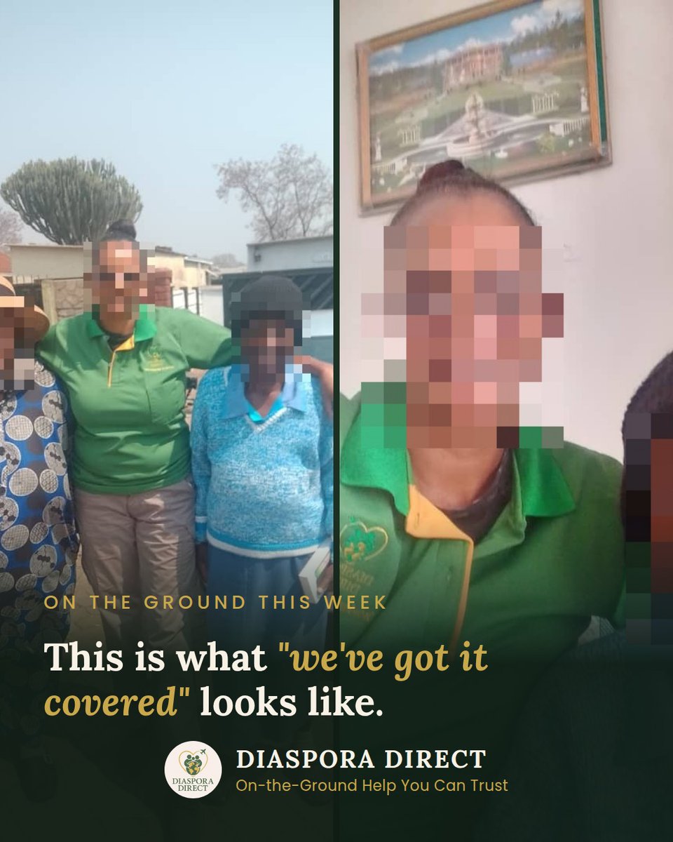 Diaspora_Direct's tweet photo. A welfare visit is more than a drop off. It's a chat, a check that the medicine is there, and photos home within the hour. That's what we do in Zimbabwe. Faces blurred to protect the families we serve. #ZimbabweDiaspora https://t.co/ypPZG7O2j4