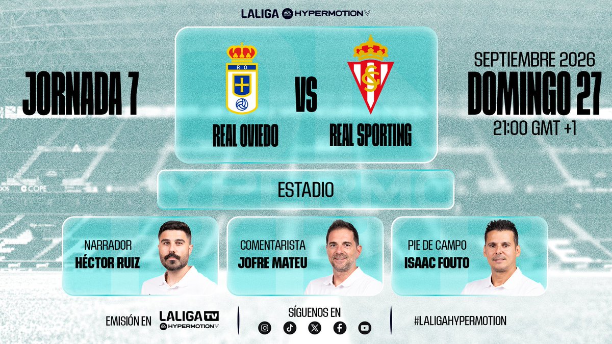 JofreM11's tweet photo. #FelizDomingo
Cerramos a lo grande con #DerbiAsturiano
#Jornada7
El #fútbol c@ntado en la #LaLigaHypermotionTV👇🏼
🏟 Tartiere
⌚️ 21:00
⚽️ @RealOviedo @RealSporting
🎙️@HectorRuizPardo @isaacfouto &☝🏼
@LaLiga #LALIGAHYPERMOTION #LALIGAInside #RealOviedoRealSporting @LaLiga2 https://t.co/g2cbtL772l