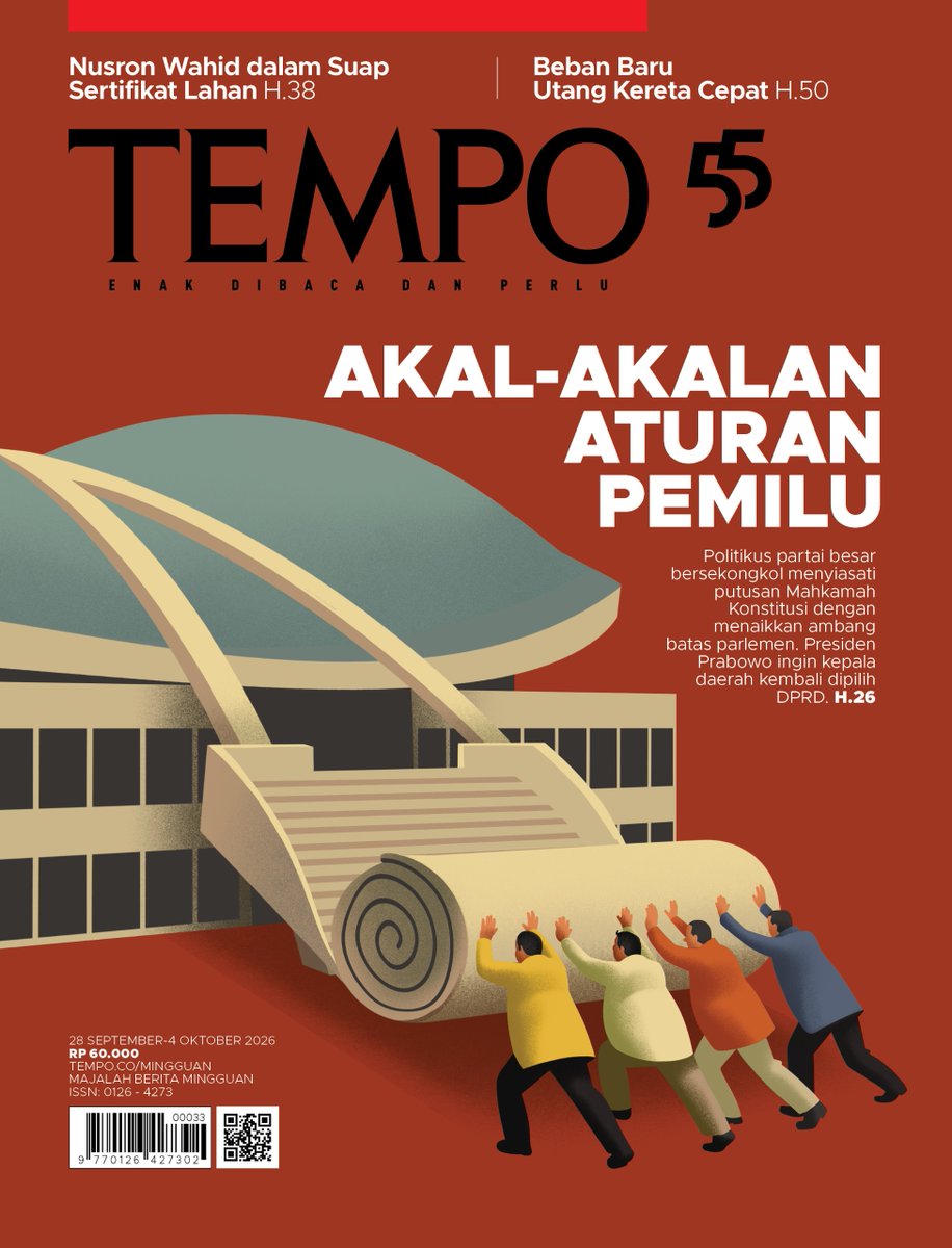 tempodotco's tweet photo. Mahkamah Konstitusi sudah memutuskan ambang batas parlemen 4 persen tak memiliki legitimasi. Angka itu membuat suara pemilih partai dalam pemilu hangus. Hakim juga menyatakan ambang batas pencalonan presiden 0 persen.

Alih-alih menjalankan perintah hakim, para politikus malah mau menaikkan ambang batas parlemen dalam revisi Undang-Undang Pemilu. Mereka juga hendak menambahkan syarat pencalonan presiden.

Jika gol, jumlah partai akan menyusut, calon presiden akan kembali itu-itu lagi. Pemilu yang seharusnya menjadi sarana sirkulasi elite dan saringan calon pemimpin yang memberi harapan akan musnah. Bahkan ada gagasan pemilihan kepala daerah kembali ke DPRD.