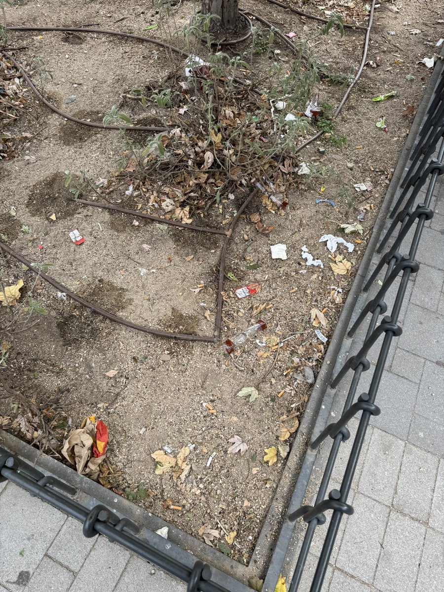 JRuizArcaute's tweet photo. Las zonas verdes de la plaza Juan Muñoz Martín. El vertedero en que se está convirtiendo Madrid es tremendo. Gente cerdísima y ayuntamiento impasible. @MADRID https://t.co/abUvgJn4p6