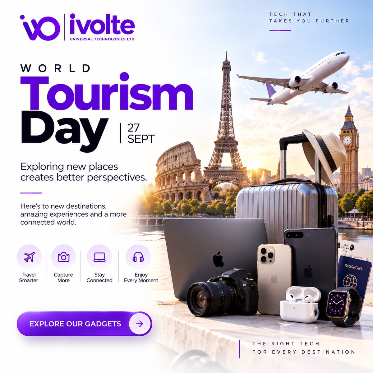 Ivolte_stores's tweet photo. 🌍 Happy World Tourism Day from iVolte! ✈️

Every journey creates a story. Every destination brings a new perspective. And the right technology helps you capture, connect, and enjoy every moment along the way. 📸📱💻

From smartphones and laptops to cameras, earbuds and smartwatches — travel with tech that takes you further.

Explore more. Capture more. Stay connected. Go further. 💜

#WorldTourismDay #WorldTourismDay2026 #iVolte #TravelTech #TravelSmart #ExploreMore #TechThatTakesYouFurther #TravelNigeria #TourismNigeria #GadgetsNigeria