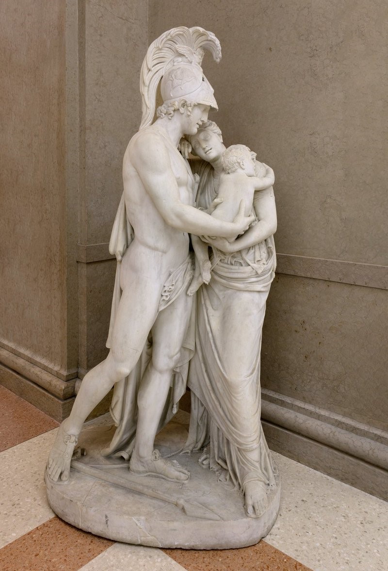 RealHellenist's tweet photo. Prince Hector of Troy bidding farewell to his wife Andromache while holding their young son Astyanax. https://t.co/huFitT1Bgj