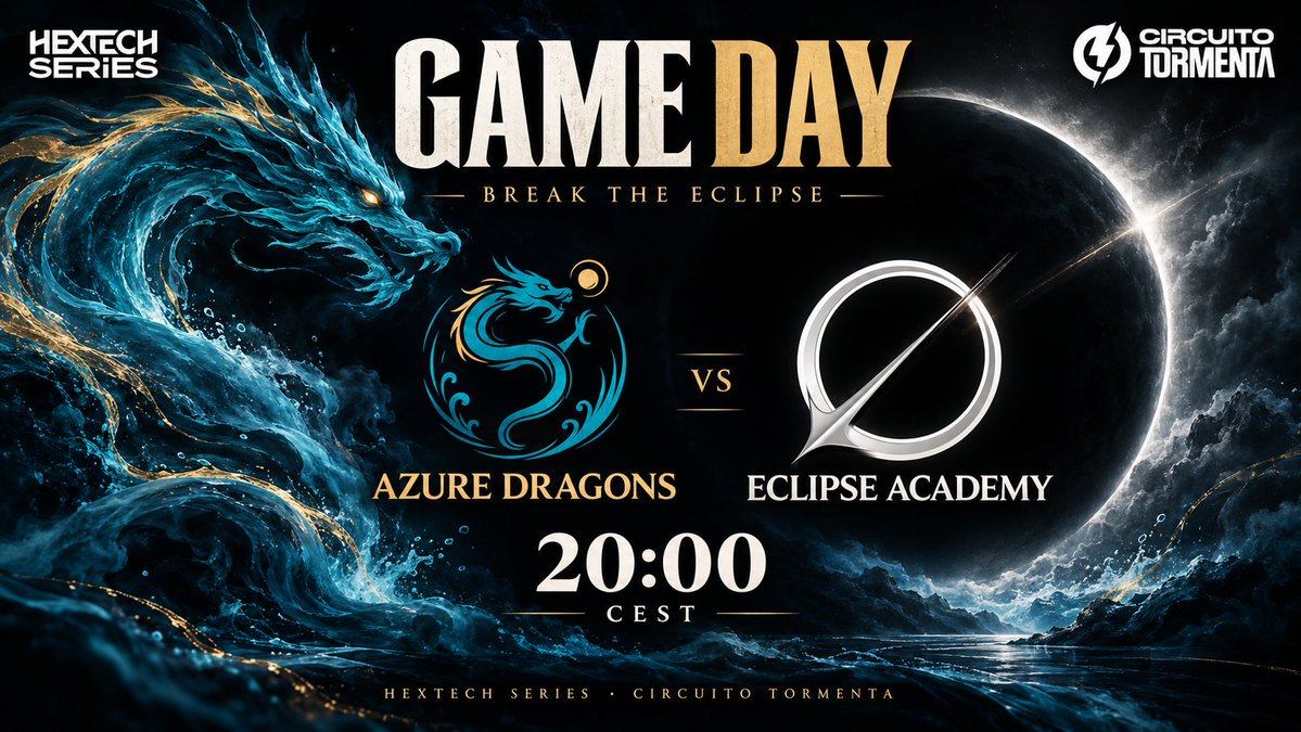 Azure_Dragons's tweet photo. El eclipse ha cerrado el cielo.
El dragón viene a abrirlo. 🐉🔥🔥🔥
Debutamos en el 4.º periodo de la HEXTECH SERIES @SomosLaTormenta .

⚔️ AZURE DRAGONS vs ECLIPSE ACADEMY @Eclipse_ECL_ 
🕗 HOY · 20:00 CEST
📺https://t.co/LNAa0vzZpn

Dragones, que se os escuche.
BREAK THE ECLIPSE.
#AZR #精益求精 #CircuitoTormenta
