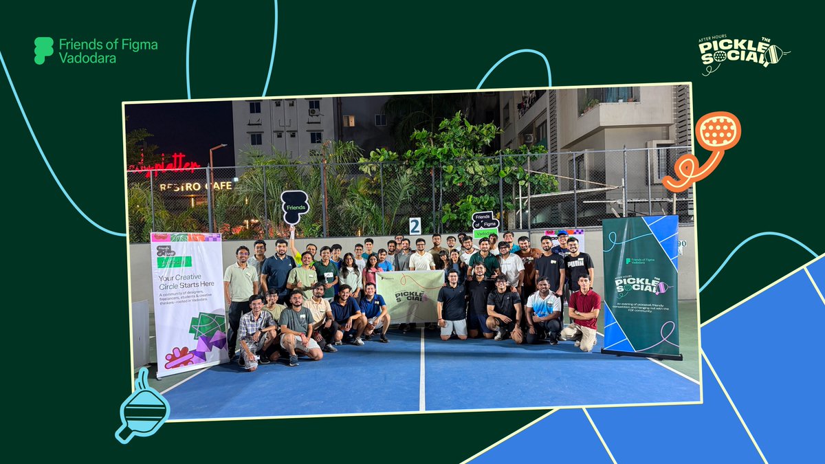 fofvadodara's tweet photo. We took FOF off the screen and onto the court last week. 🏓
45+ people. 12+ rallies. New teams. Close games. Plenty of laughs.
One winner. One runner-up. And a community that showed up to play.
Our first After Hours: The Pickle Social was one for the books.
#FriendsOfFigma https://t.co/8yp7TQKUe6