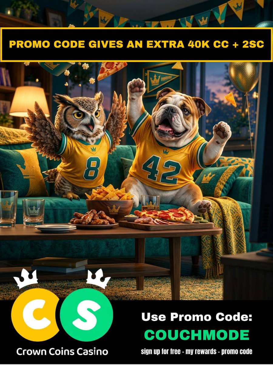 _JessieBlack's tweet photo. Banners flying, popcorn popping, Crown Coins is ready to celebrate. New Crownies get extra Crown Coins with code COUCHMODE after signing up free. 🔥 #CrownCoins #CrownCoinsCasino #FYP #CrowdRoarX3 #FootballFridayX3 https://t.co/8cbVp0vz1E