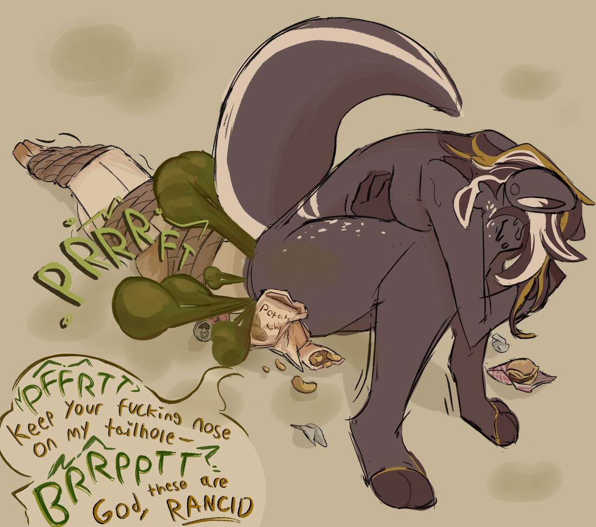 kitsunesbite's tweet photo. kidnapped by a skunk… poor girls nose is gonna be destroyed by the weeks end 🫡

#fartfetish #furryfart #fart https://t.co/a9PeyKDRqd