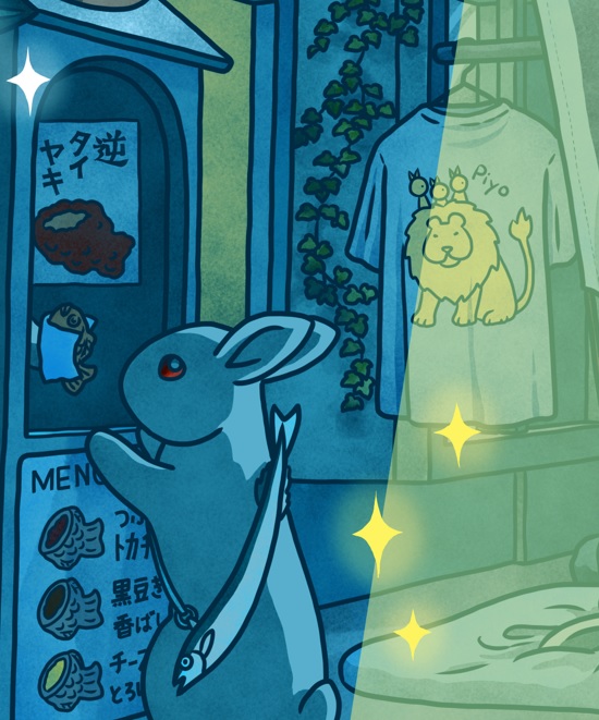 tomorimi's tweet photo. 映画内のうさぎの背景は満月なので、今日ちょうど満月で良いタイミングでした
今回のポイントは逆鯛焼きと可愛いピヨTシャツです https://t.co/PX8xN91QMI