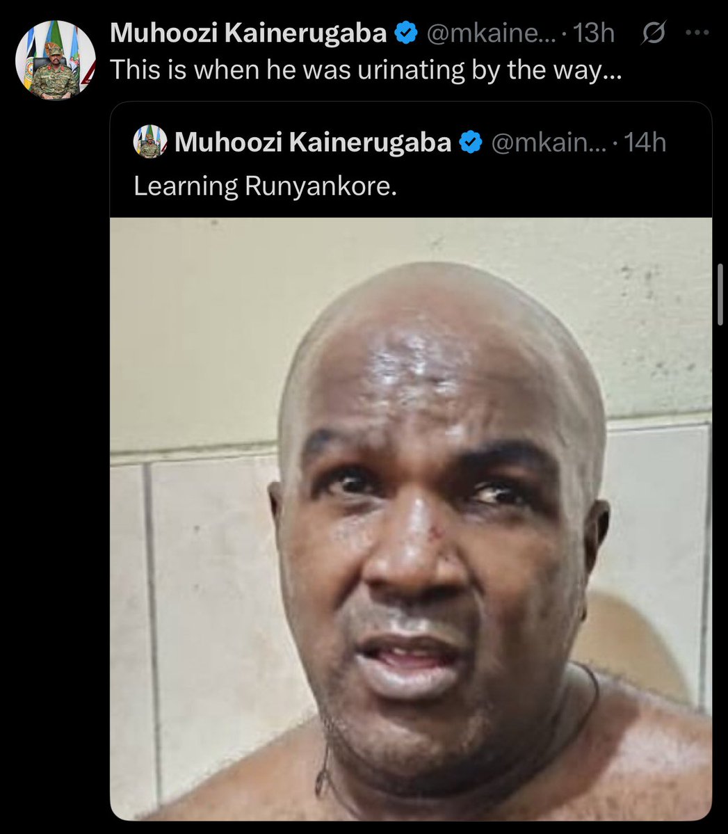 HEBobiwine's tweet photo. Lest the world forget forget, dictator Museveni's deranged son, Muhoozi, had comrade Eddie Mutwe abducted in April last year. Muhoozi later posted a photo of Eddie Mutwe, shirtless and appearing to bleed, boasting that he was teaching him Runyankore and using him as a punching bag. He added that I was next on his list. 

Once the coward Muhoozi felt he had tortured Eddie enough, he sent him to jail where he remains to this day; denied bail everytime he has sought it. And yet Muhoozi still isn't satisfied. He is now threatening to hang Eddie Mutwe, and other NUP prisoners, "soon"! The good news is that we worship a Living God, and are taking whatever action we can to subdue this monster. Uganda will survive Museveni and his witless son, the same way it has survived every other tyrant before them!