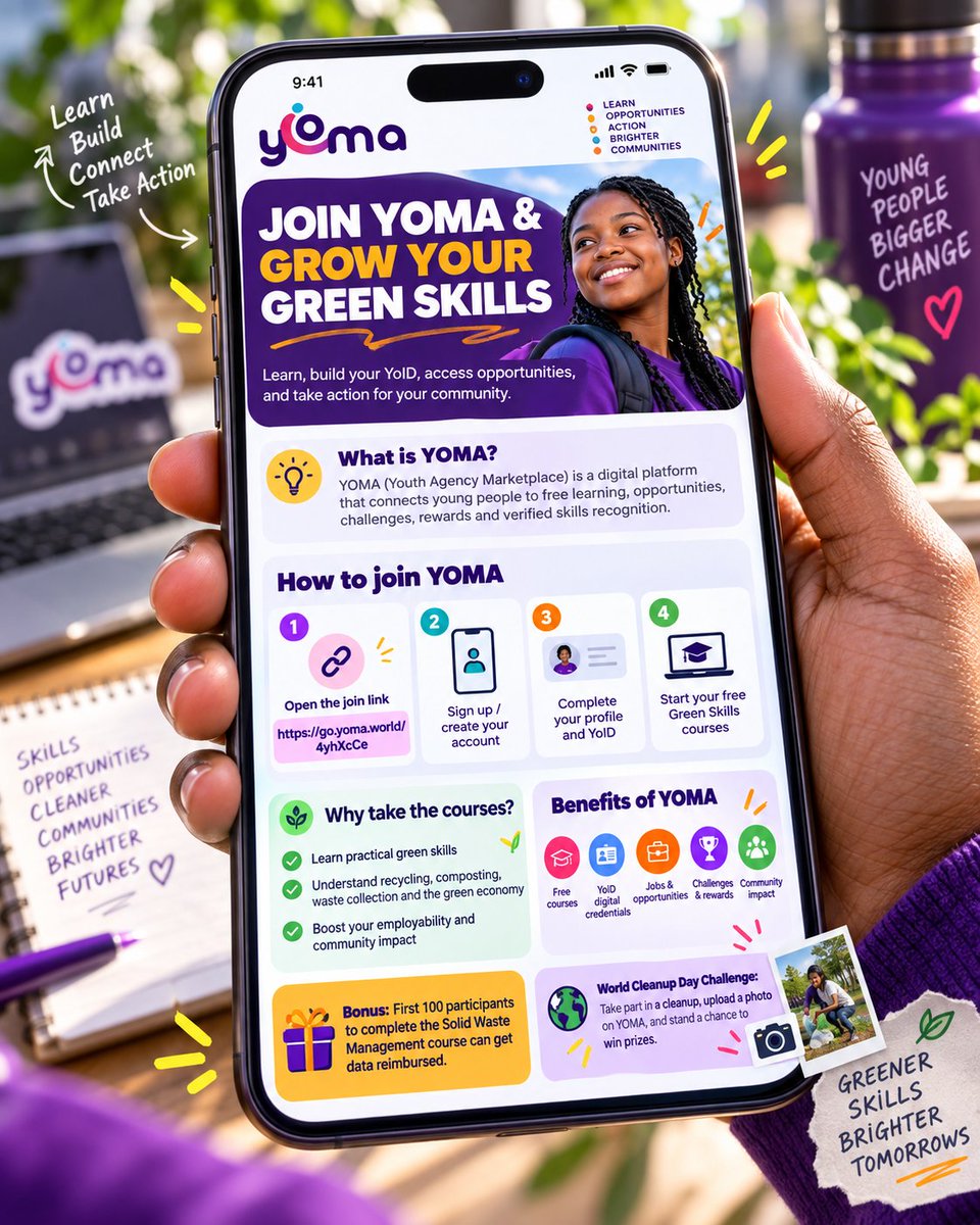 VDCCCLXXIV's tweet photo. No gatekeeping opportunities over here 

Join @yomaworld and plug into free learning, challenges, jobs, rewards and skills you can actually show off on your YoID.

📲 Sign up: https://t.co/4SChyCkYsQ

Learn. Build. Earn. Level up. 

#YOMA #YouthOpportunities #LevelUp #DandiaRada https://t.co/23WUdWSQf7