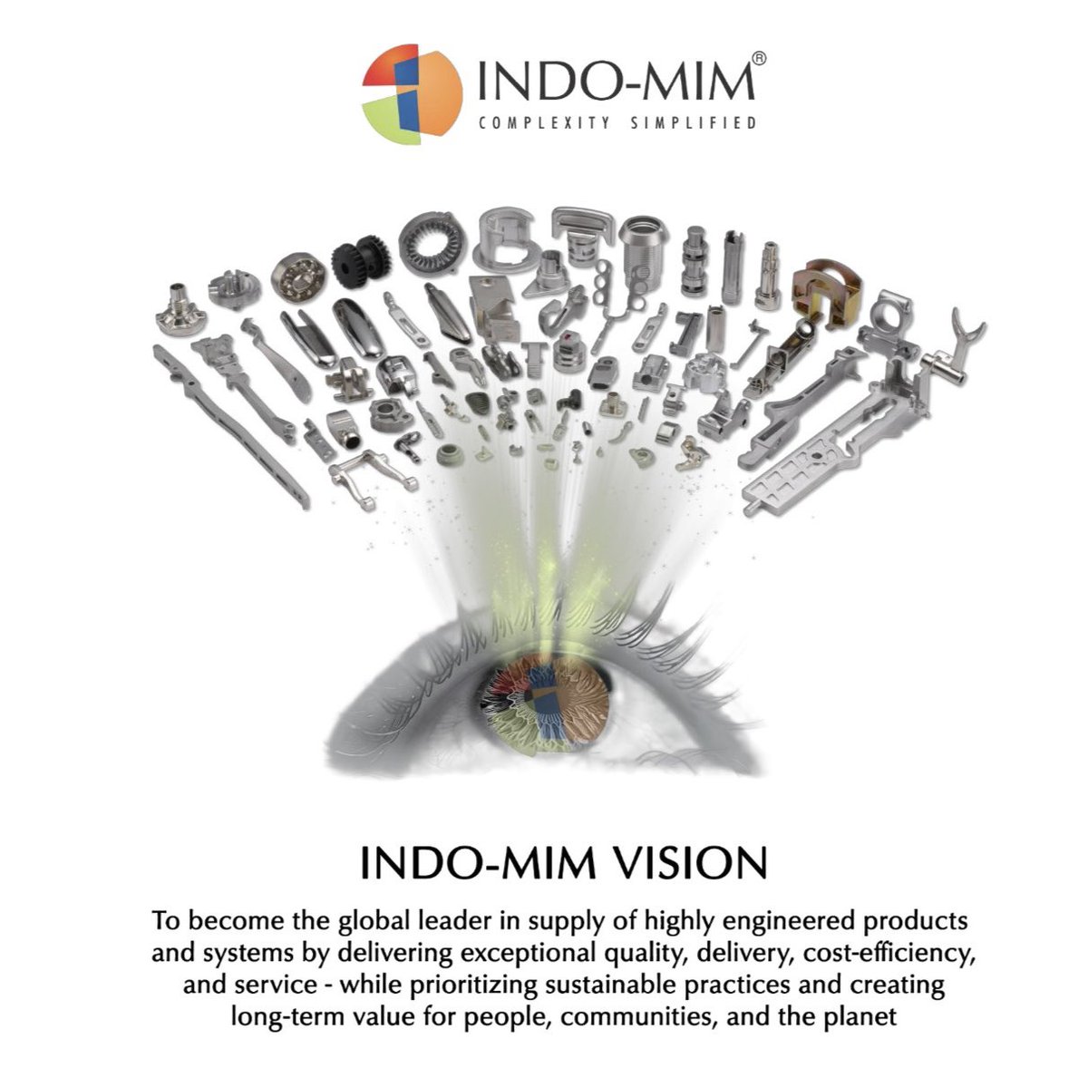 Vismaya9999's tweet photo. 🏛️Indo-MIM Ltd  

Indo-MIM is the world's largest maker of precision engineering parts using metal injection molding (MIM). 

Around this core MIM, the company has added investment casting, precision machining, ceramic injection molding and metal 3D printing, so customers can source a part from it whatever the manufacturing route.

It runs 15 plants -  6 in India, 6 in the US, 2 in the UK and 1 in Mexico. In FY26 it made more than 9,000 types of parts for over 1,100 customers in 55 countries. About 77% of revenue came from outside India.

🔖Business verticals 

⏺️Automotive (about 25% of revenue)

This is the largest vertical, at 1,032 crore revenue. 

Products include turbocharger vanes, fuel-injection pump gear segments, rocker arms, sensor housings and seat-belt pawls. 

The business is steady and grows at a mid-single-digit to high-single-digit pace.

⏺️Defence (about 19% of revenue)

The company makes firearm parts such as triggers, hammers, sears, sights, slide stops and magazine catches, mostly for US gun makers. 

This was the only vertical that shrank in FY26, down about 12%, so it needs watching.

⏺️Medical (about 18% of revenue)

The company makes parts go into laparoscopy tools, surgical staplers, endoscopy devices, orthopaedic and spine instruments, and hearing aids. 

The 2025 purchase of Phoenix DeVentures (US) added medical device design and prototyping.

⏺️Aerospace (about 12% of revenue)

Products include manifolds, precision housings, servo motor housings, nozzles and engine brackets, plus castings for gas turbines. 

Margins here are among the company's best, and management wants this vertical to grow fastest.

⏺️Consumer products (about 11% of revenue)

The segment covers mobile phone parts, tools, hardware, crossbow parts and fashion accessories.

⏺️Others (about 16% of revenue)

Revenue was 665 crore, more than three times last year. It covers sales of metal powder, tools and traded products, including new EMS customers. 

Traded goods usually carry lower margins, so this part of the growth is lower quality.

#IndoMIM #vismaya