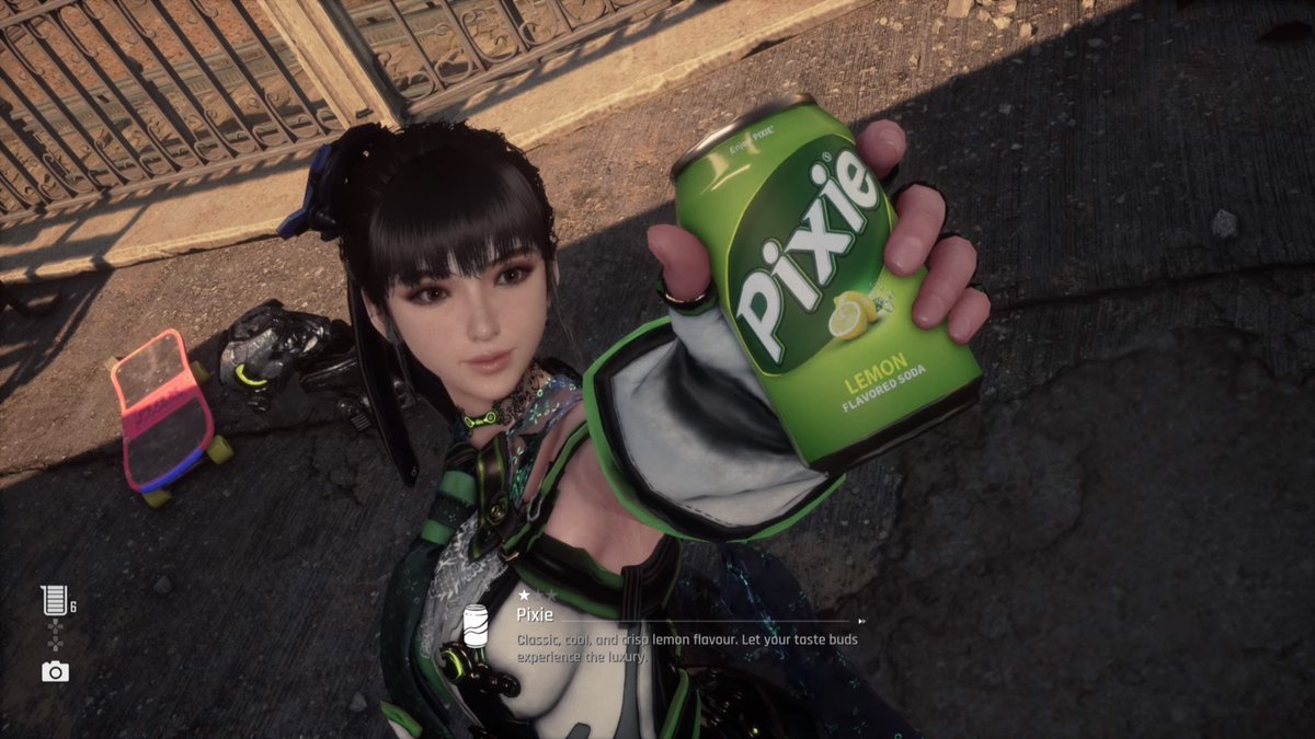 Michel4PTG's tweet photo. EVE from "Stellar Blade" found a Pixie Lemon soda can.

49 of those we can collect to unlock a nice nano suite for EVE. Somehow I overlooked this can in Xion many times. It was waiting in plain sight on the ground near the skateboard. 🎮🐱❤️

#PS5share #Screenshots #StellarBlade https://t.co/IKug0ftu7L