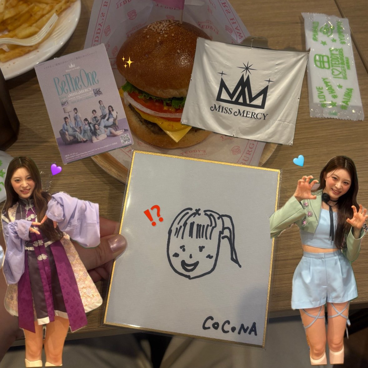 luv__moca20's tweet photo. スケジュールがどうしても合わなくて、今回こそは会いに行けないと思ってたけど、1回でも見に行けて嬉しかったなあ😭😭😭半年ぶりに会えて終始ニコニコでしたが、似顔絵特典会も新鮮で楽しかった〜！ᝰ✍️💜#MISSMERCY #マーシー https://t.co/TZqTpsJ2U0