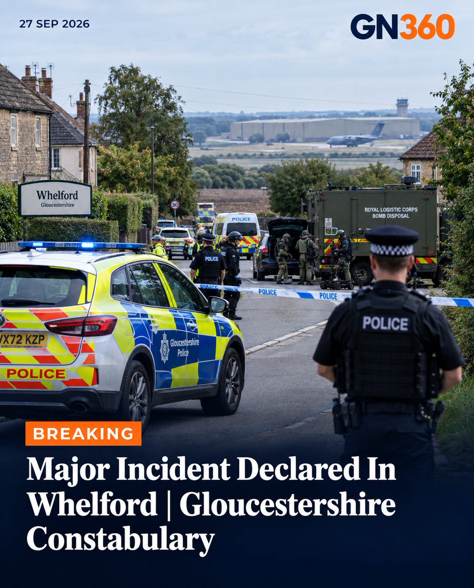 geopoliticsnow_'s tweet photo. BREAKING: Major Incident Declared Near US Air Base In England After Arrests

British police declared a major incident near RAF Fairford in Gloucestershire on September 27 after several men were arrested on suspicion of offences under the Explosives Act.

Residents in parts of nearby Whelford were evacuated while the British Army’s specialist explosive ordnance disposal team examined several vehicles. Armed police and around 30 emergency vehicles were deployed in the area.

RAF Fairford hosts US Air Force personnel and has been used by US forces for operations involving strikes on Iranian missile sites. Authorities have not said that the arrests are connected to Iran or that the airbase itself was targeted.

Gloucestershire Police said the incident was contained, while investigations remain ongoing.

Explore more at : https://t.co/bDOofTAqi1

Stay Updated follow us on,

X: @geopoliticsnow_

Instagram: @geopoliticsnow360

#GN360 #RAF Fairford #UnitedKingdom #USAirForce #UK #Fairford #Security #Explosives #Military #BreakingNews #Geopolitics