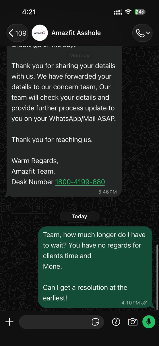 roydebsubrata's tweet photo. @AmazfitIN @AmazfitGlobal @ZeppGlobal Just for your reference below are the latest screenshots. No response from 21Sep’26, even after following up multiple times. I’ve again followed up today. Is this a joke to you and your team? Just to remind: I’ve returned the watch 6 times for issues and always received a defect. https://t.co/pjCkgEwaAJ