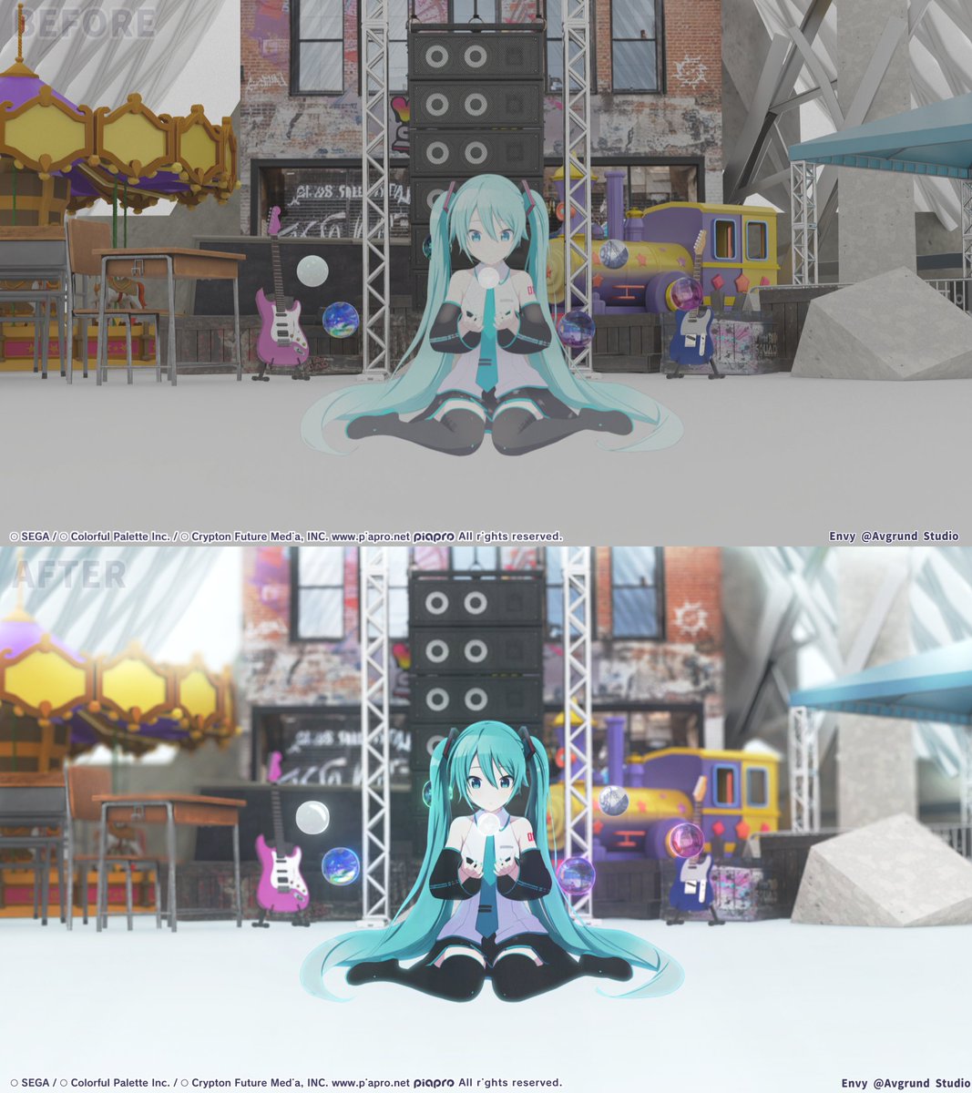 envyyer's tweet photo. I had the incredible opportunity to work on the Compositing &amp; Motion Graphics for 
the HATSUNE MIKU: COLORFUL STAGE! “Giddy” music video!🎸
-
With @Avgrund &amp; Amazing team✨ https://t.co/dV1ScLLTSQ