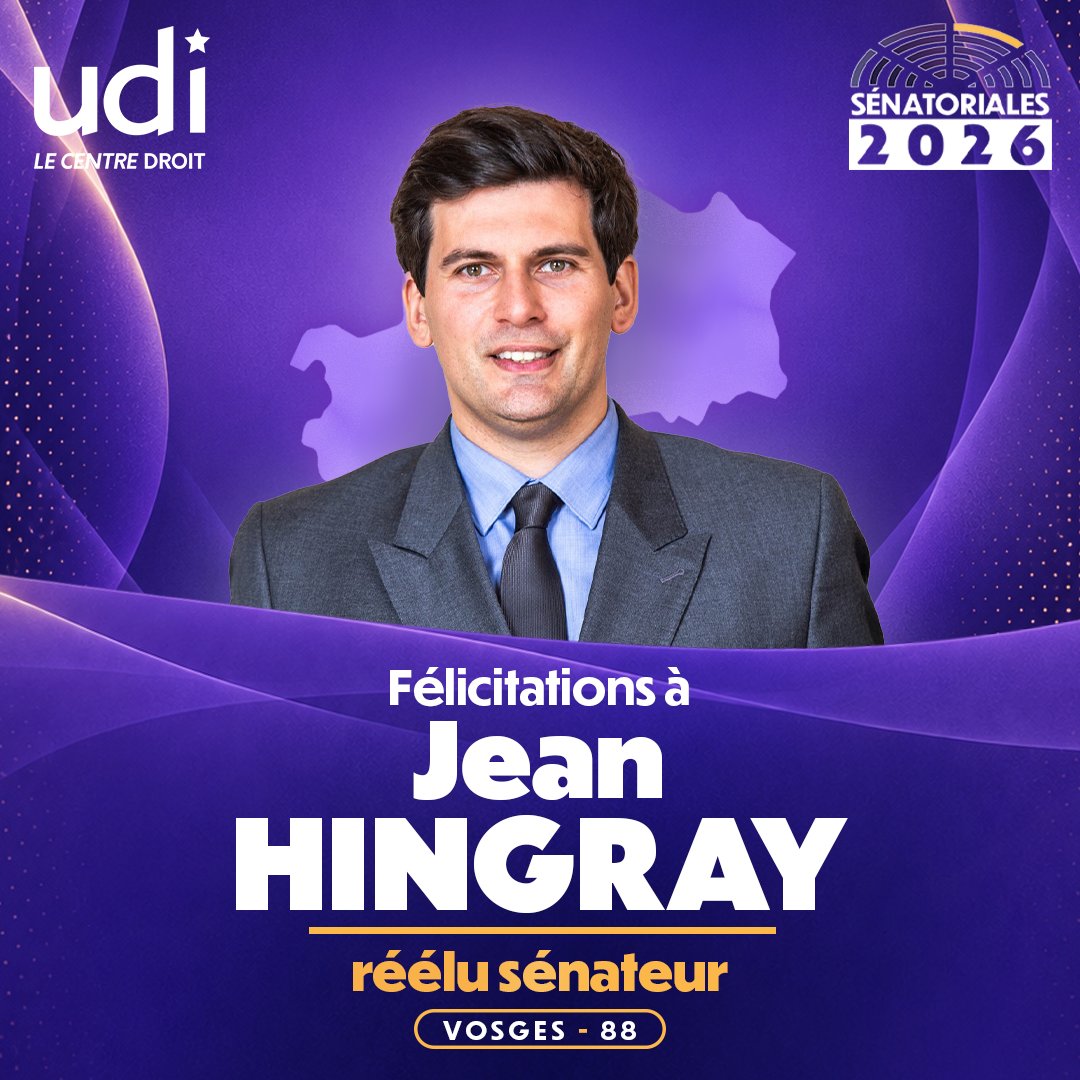 UDI_off's tweet photo. Félicitations à @JeanHingray réélu sénateur des Vosges.
#Sénatoriales2026 https://t.co/PaAjN8guTW
