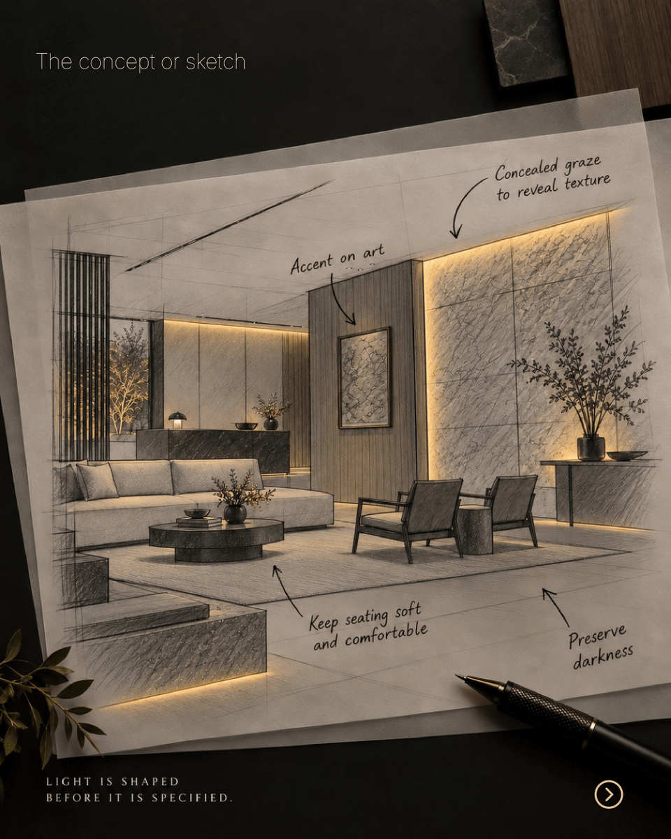 lightcoalya's tweet photo. The finished photograph is only the final frame.

Behind it: the brief, sketch, calculation, drawing, specification, revision and site decisions.

Every stage carries the original intent forward.

#Alya #LightingDesign #ArchitecturalLighting #LightingProfessionals https://t.co/BtumnjtmvZ