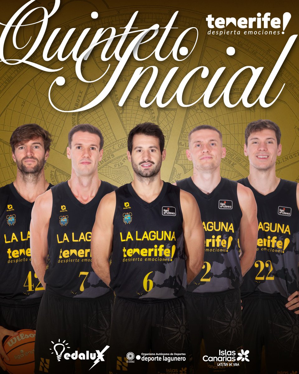CB1939Canarias's tweet photo. 🏀 ¡Balón al aire en el Santiago Martín!

🧐 Edalux nos trae el cinco inicial de los nuestros 👇

💛🖤 #VamosCanarias https://t.co/Ktk8k1Mm0P