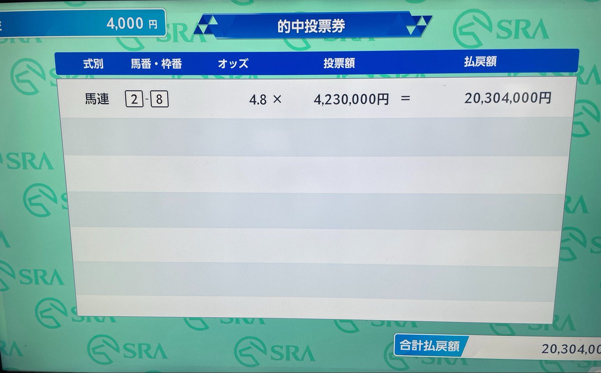 kenvoken's tweet photo. 先ほど日本中央競馬会から振込があったのでそういや今日当たってたんだっけとウキウキして額見たら数千円だったので、あれ？もう少し払い戻しあった気がするけどなあと腑に落ちなかったのですが昼間やってたダビスタと勘違いしてましたすいません。 https://t.co/R2k0OouODM