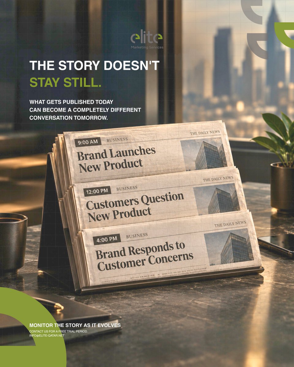 eliteqatar1's tweet photo. The story doesn't stay still.
A headline can evolve from a launch to questions, reactions, and responses, all in the same day.
Media monitoring helps you follow the story as it unfolds.
#MediaMonitoring #MediaIntelligence #BrandReputation #QatarMarketing https://t.co/mtOXnW4UdA
