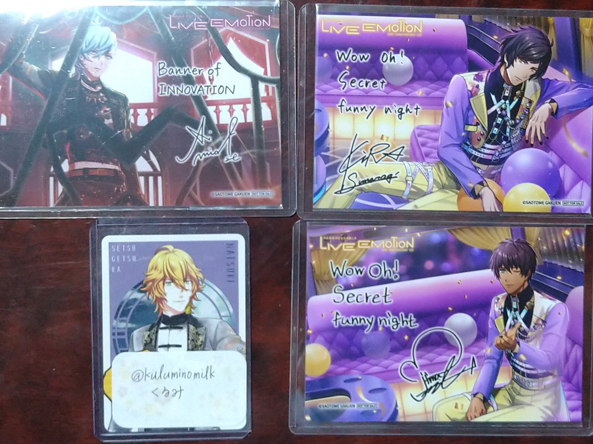 kuluminomilk's tweet photo. 【交換】うたプリ LIVE EMOTION 2nd Anniversary CD 店舗特典 サイン入りブロマイド

譲）セシル 藍 綺羅

求）那月1 瑛一1

まとめての方優先、郵送交換希望です。難しいかと思いますがよろしくお願いいたします。 https://t.co/F1a8nVguGm