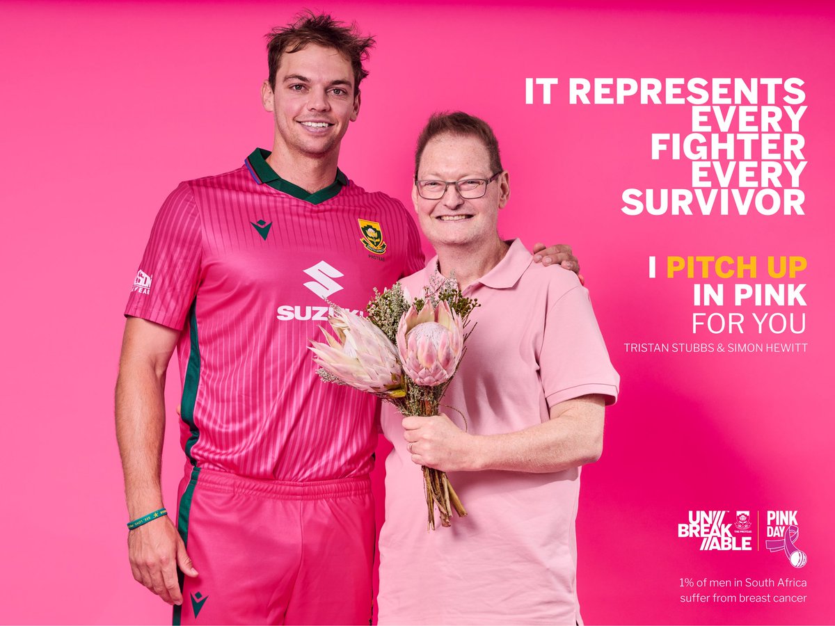 ProteasMenCSA's tweet photo. Pink Is More Than Just A Colour. 🩷

Here’s to the survivors.
Here’s to the fighters.
Here’s to the families, the supporters and everyone affected by breast cancer.

Today, #TheProteas Pitch Up in Pink for You. 🇿🇦

#Unbreakable #PinkDay https://t.co/2RDbh7Vjcz