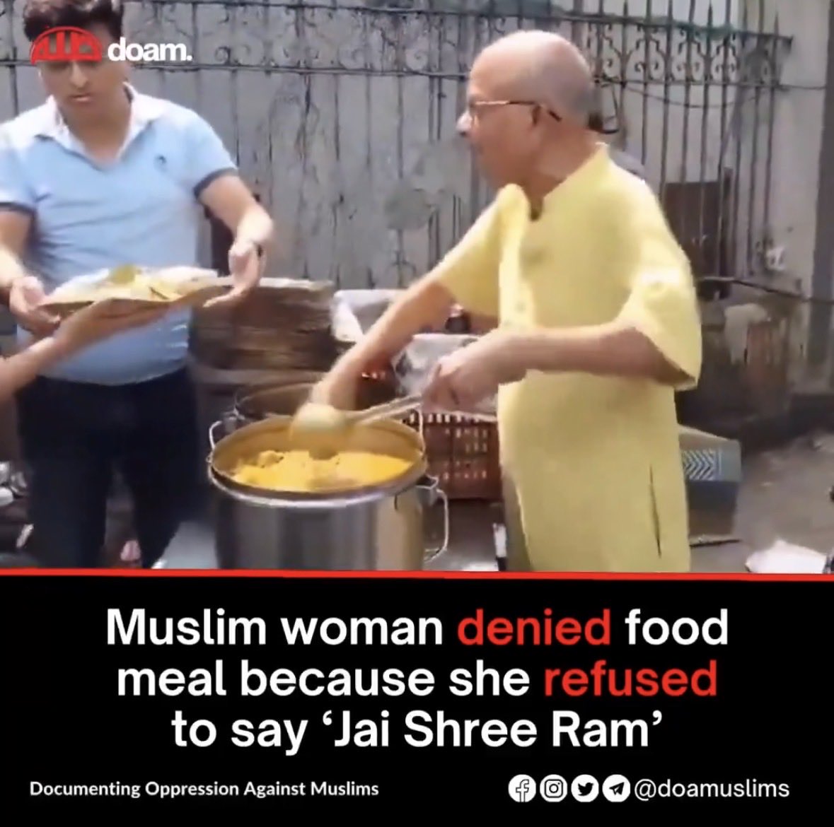 Sarcaztick's tweet photo. Two Indias

> Muslim women denied food because she refused to say ‘Jai Shree Ram’

> Muslims at Jama Masjid raise ₹6 Crore for Hindu girl’s treatment. https://t.co/UwAiLYF2tW
