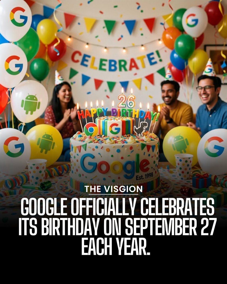 VisgionBreaking's tweet photo. Google is celebrating its birthday today, September 27.

The tech giant officially marks its birthday on September 27 each year, a date that has become a familiar annual celebration for one of the world’s most widely used internet companies.

#Google #GoogleBirthday  #Technology https://t.co/Z96Em88PHw