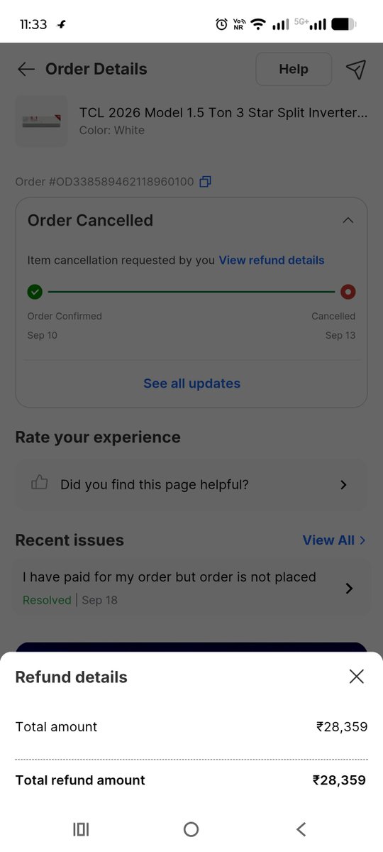 Akshaygupta2691's tweet photo. @Flipkart @jagograhakjago @flipkartsupport I have ordered an AC on 10th September 2026. The order is cancelled by @Flipkart themselves. and no response received from their end. The amount was prepaid at the time of order placement. #NoRefundReceived since Last 14 days. 27th sept https://t.co/ZFQmzJ6C8Y