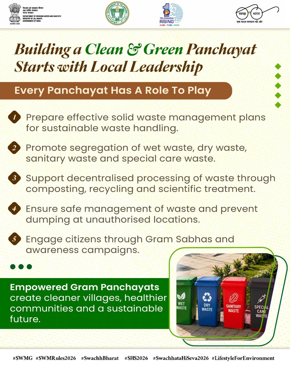 sbmwarangalurb2's tweet photo. #SwachhBharath #SBMG #SWMRules2026 #LifeStyleForEnvironment #MissionLiFE #SBMG #JJM #SWMRules2026 #WED2026 #swachbharath@MoJS PMOIndia@jaljeevan_@TSSBMG@MoRD_GoI
@TSSBMG https://t.co/lVcTgohwBT