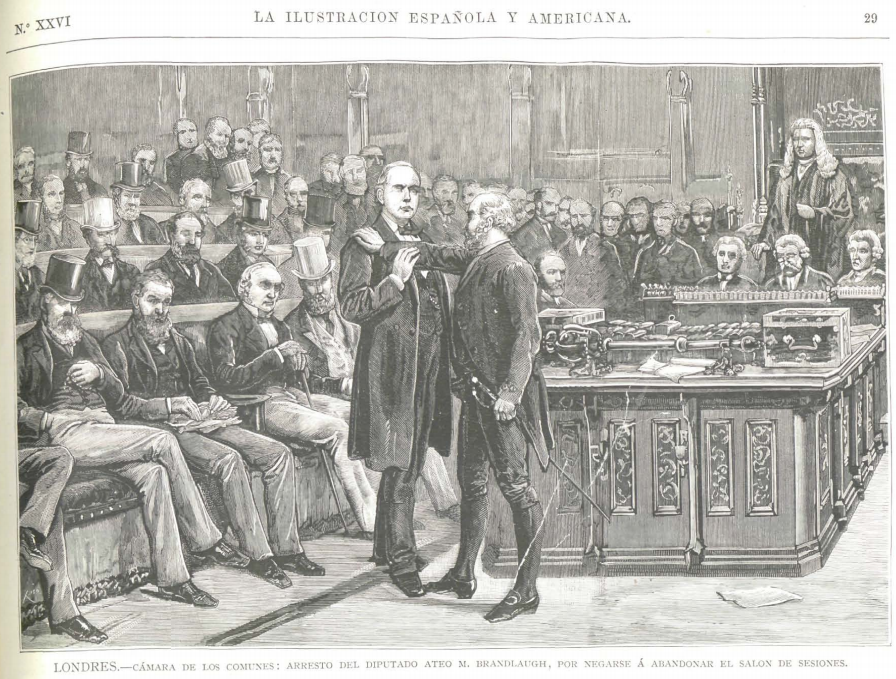 NinaMarketsUK's tweet photo. This atheist MP was elected five times-Parliament still barred him.

In 1880, amid Victorian Britain’s struggle over religious privilege, voters in Northampton, in England’s East Midlands, elected Charles Bradlaugh to the House of Commons-yet Parliament barred their atheist MP from serving.

Every new MP had to swear allegiance to Queen Victoria before sitting or voting, using words that called on God as witness.

Bradlaugh, a Liberal and founder of the National Secular Society, asked to make a solemn non-religious affirmation instead.

Courts already allowed some witnesses to do that, but MPs did not share the same clear right.

A Commons committee rejected his claim.

Bradlaugh then offered to take the prescribed oath so he could serve his constituents.

His opponents blocked that too, arguing that an oath could not bind a man who had publicly said he did not believe in God.

Parliament had built a trap: he was too honest to swear sincerely, yet too openly atheist to swear at all.

On 23 June 1880, after Bradlaugh refused to leave the chamber, the Serjeant at Arms arrested him and confined him overnight in the prison room inside Parliament’s Clock Tower.

The barred room was plain enough for a desk and tea table, while some three thousand supporters crowded Westminster Hall to insist that Northampton-not other MPs-should choose its representative.

Release did not end the fight.

When Bradlaugh’s seat was vacated, Northampton returned him; Parliament kept refusing him; and the same contest began again.

In 1881 he repeatedly crossed back over the Commons barrier after officials removed him, until attendants physically prevented him reaching the table.

In February 1882, he advanced without permission, read the oath himself, kissed a New Testament and signed the paper.

The House called the act contempt and expelled him the next day.

Northampton elected him again.

Across six years, voters returned Bradlaugh four times after his original victory, turning one man’s religious objection into a direct argument about whether Parliament could overrule an electorate.

The deadlock survived court cases, penalties and a government bill to change the law that lost by just three votes in 1883.

Then the balance shifted.

After Bradlaugh won a fifth election in 1885, Speaker Arthur Peel refused to let MPs interrupt him when Parliament met in January 1886.

Bradlaugh finally took the oath and his seat, though the words still invoked a God he did not believe in.

He did not stop at winning a personal escape from the trap.

In 1888, Parliament passed his Oaths Act, giving people who had no religious belief-or whose religion forbade oath-taking-the right to affirm instead wherever law demanded an oath.

The rule reached beyond Westminster into courts and other public duties, replacing a religious test with a promise carrying the same legal force.

The man Parliament had locked in its Clock Tower left behind a law that stopped belief from locking others out.