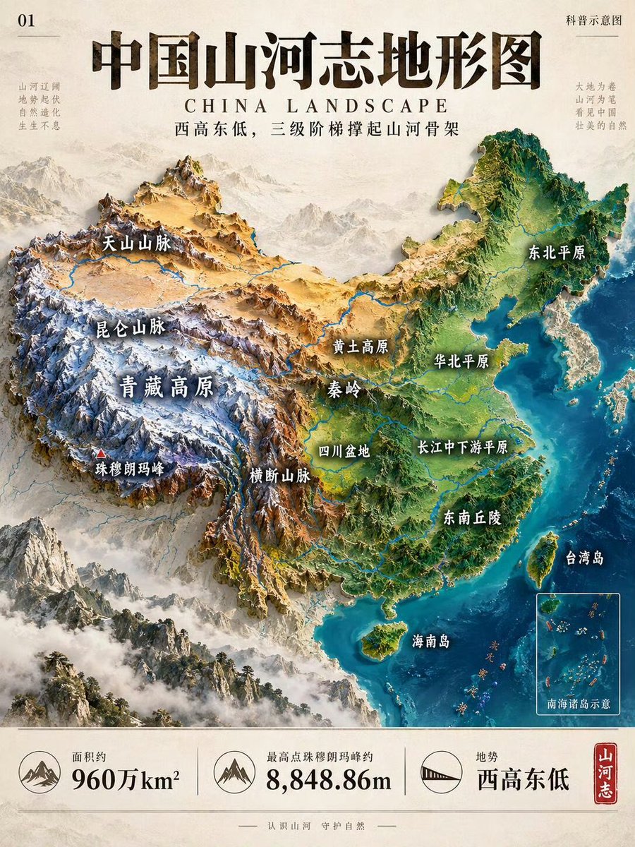 WorkSightHQ's tweet photo. 一图看懂中国山河志地形图。 https://t.co/EviUAwJV1M