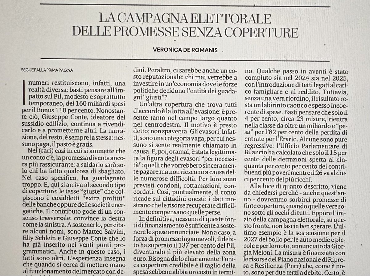VeroDeRomanis's tweet photo. Mio art @LaStampa 
Si ricomincia con la lista della spesa. E le coperture? Pronte (e finte)
1- l'autofinanziamento : spendo 100 e guadagno 150
2 - le tasse giuste: paga chi ha fatto "extra" profitti 
3 - lotta evasione: mah!
4 - debito europeo: la copertura preferita per bollo) https://t.co/s64UiatIxL