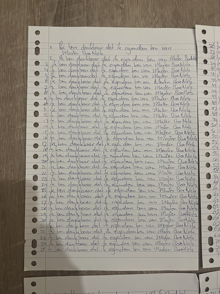 Phaedr222476871's tweet photo. Ik ben dankbaar dat ik eigendom ben van @MasterBoxNiels, 550x handwritten. Great way to correct and reprogram my mind. It took me 6 hours on my free saturday. Master had no meecy and was right in teaching me a lesson. https://t.co/N5jjWoDwXC