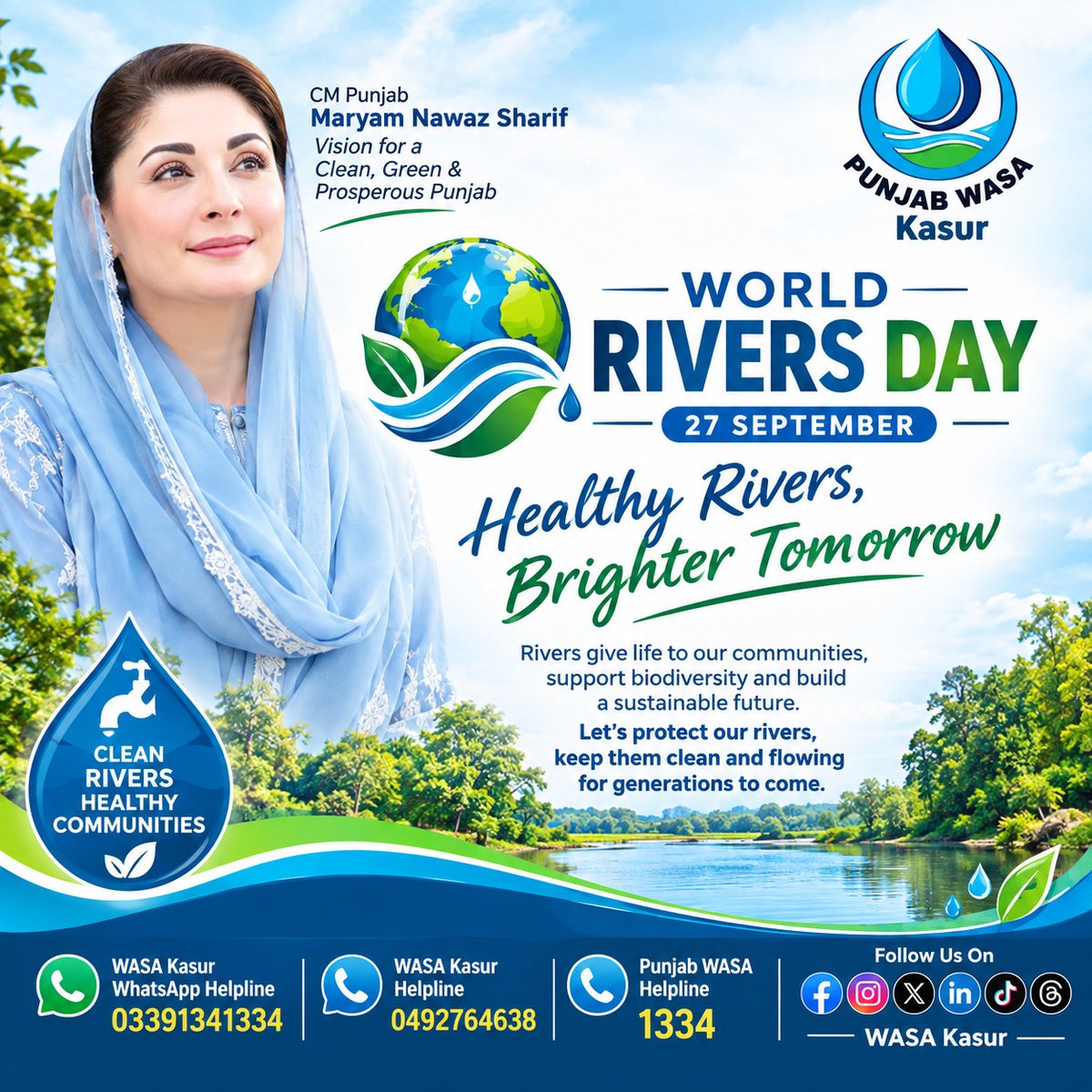 wasakasur's tweet photo. 🌊 World Rivers Day | 27 September
#WASAKasur #Kasur #CMPunjab #MaryamNawaz #PunjabGovernment #PunjabDevelopment #ChiefSecretaryPunjab #CommissionerLahore #WASAPunjab #CleanWater #WaterManagement #PublicService #SuthraPunjab #DCKasur #TransformingPunjab #dgprpunjab https://t.co/ma6yo6fYny