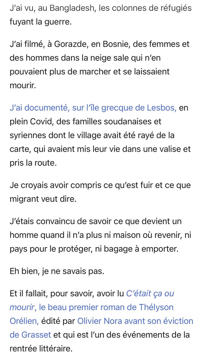 JulietteBriens's tweet photo. Le clergé culturel parisien a sombré dans le ridicule.

Je recommande cette critique de BHL, à plat ventre devant le « génie » de l’auteur. Il encense même Olivier Nora pour sa trouvaille. Un morceau d’anthologie.

À ce degré d’aveuglement collectif, peut-on parler d’hystérie ?

NB : admirez au passage le début de la critique : une ode de BHL à lui-même. C’est peut-être le meilleur résumé de toute cette histoire. Thélyson Orélien savait à peine s’exprimer, mais qu’importe, en l’admirant, ils pouvaient surtout s’admirer eux-mêmes.