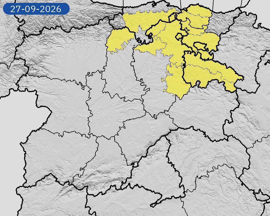 AEMET_CyL's tweet photo. 27/09 08:48 AVISOS HOY | Castilla y León: tormentas. Nivel máximo de aviso: amarillo.
Actualizaciones en https://t.co/qvxyC0edHd https://t.co/2y76BlyS4f