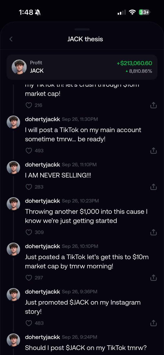 voided's tweet photo. when will people learn

@dohertyjackk just clipped $200k of his own coin after telling people he “WILL NEVER SELL” https://t.co/FzitEeKINH