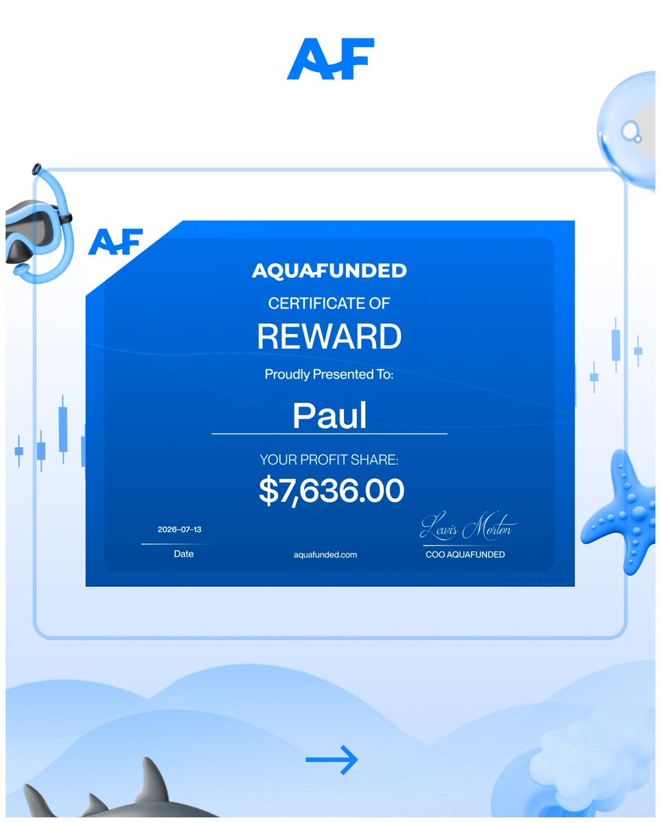 AquaFunded's tweet photo. ✔️ Paul made $7,636.00
✔️ Kaan made $7,122.19
✔️ Florence made $6,771.42
✔️ Javier made $6,635.59

These are proof that focus, patience, and execution can change everything

Someone else is getting rewarded right now.
Someone else is taking the chance.
Someone else is building their story.

The only question is whether you are next

Start your journey with AquaFunded today